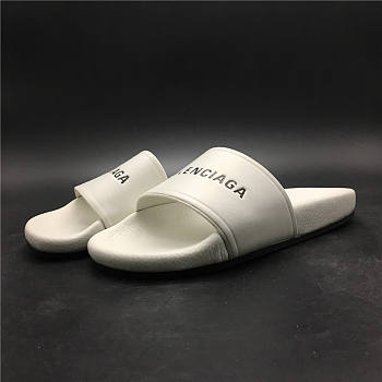 Balenciaga Logo Leather Slip-on Sandal White 