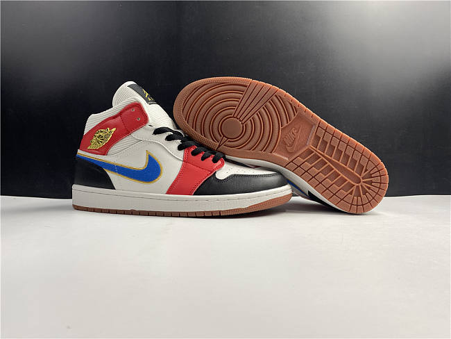 jordan 1 mid sail red black blue