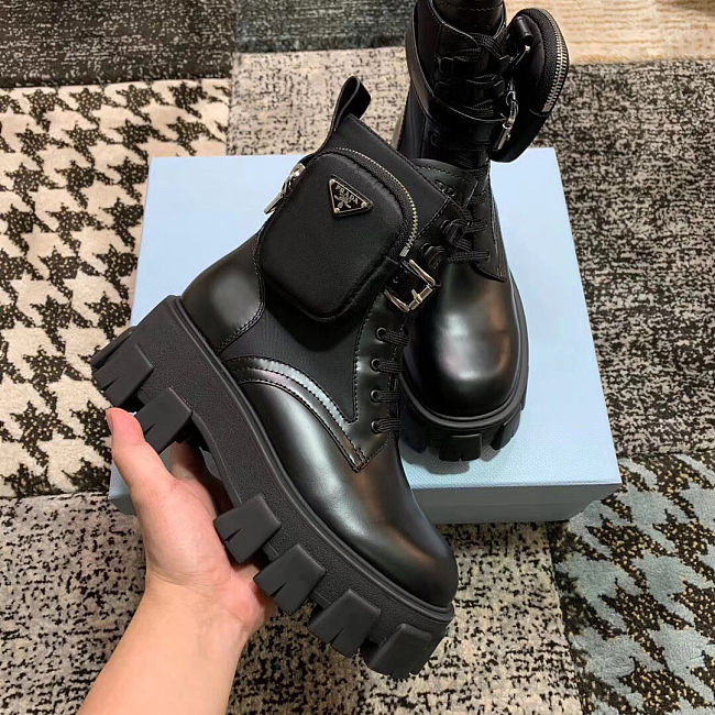 prada brushed rois leather and nylon monolith boots