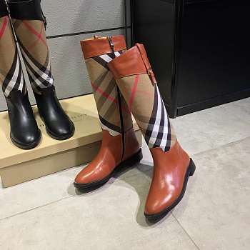 Burberry Strap Detail House Check and Rubber Rain Boots Brown