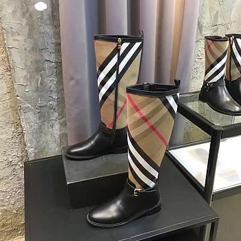 Burberry Strap Detail House Check and Rubber Rain Boots Black