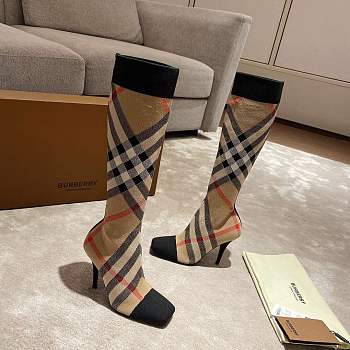 Burberry Strap Detail House Check and Rubber Rain Boots beige
