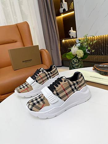 Burberry Leather and Vintage Check Cotton Sneakers Archive Beige