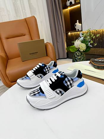 Burberry Leather and Vintage Check Cotton Sneakers Blue