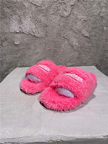 Balenciaga Women's Furry Faux Shearling Slides Pink