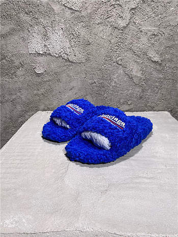 Balenciaga Women's Furry Faux Shearling Slides Blue