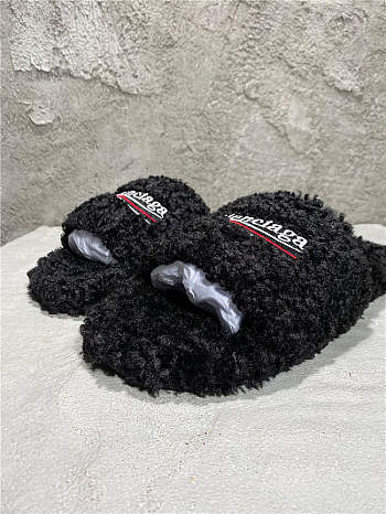 Balenciaga Women's Furry Faux Shearling Slides Black