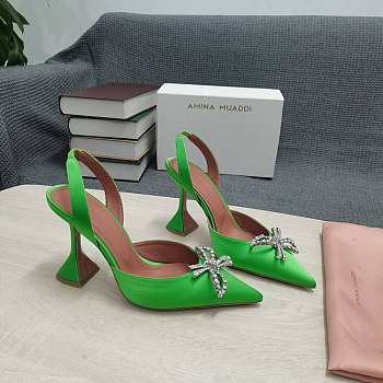 AMINA MUADDI Purple satin pumps crystal bow