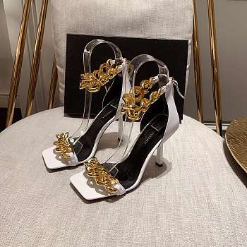 Versace Safety Medusa White Sandal Heels Chain