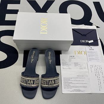 Dway Heeled Slide Deep Blue Embroidered Cotton