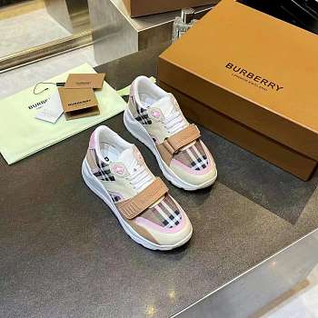 Burberry Leather and Vintage Check Cotton Sneakers Birch Brown and Pink