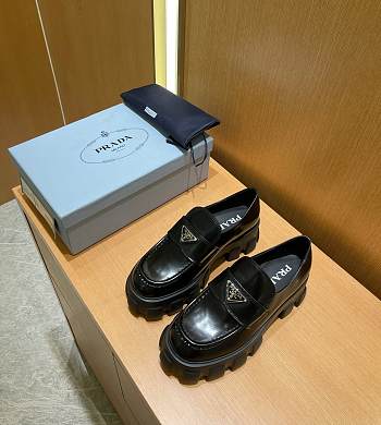 Prada Monolith 55mm Loafer Black Brushed Leather