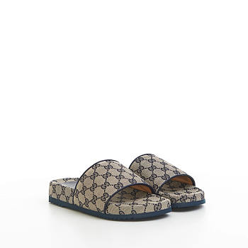 Gucci Canvas Slide Sandal Beige and Blue 692951 2HK60 4061