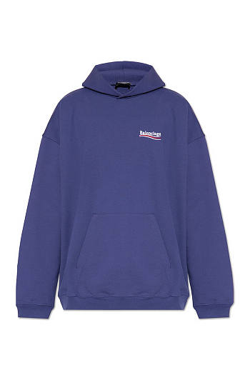 Balenciaga Logo Print Hoodie Blue 