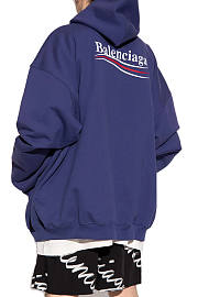 Balenciaga Logo Print Hoodie Blue  - 4