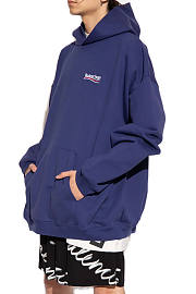 Balenciaga Logo Print Hoodie Blue  - 2