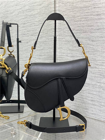 Dior Saddle Bag with Strap Black Grained Calfskin 25.5*20*6.5cm