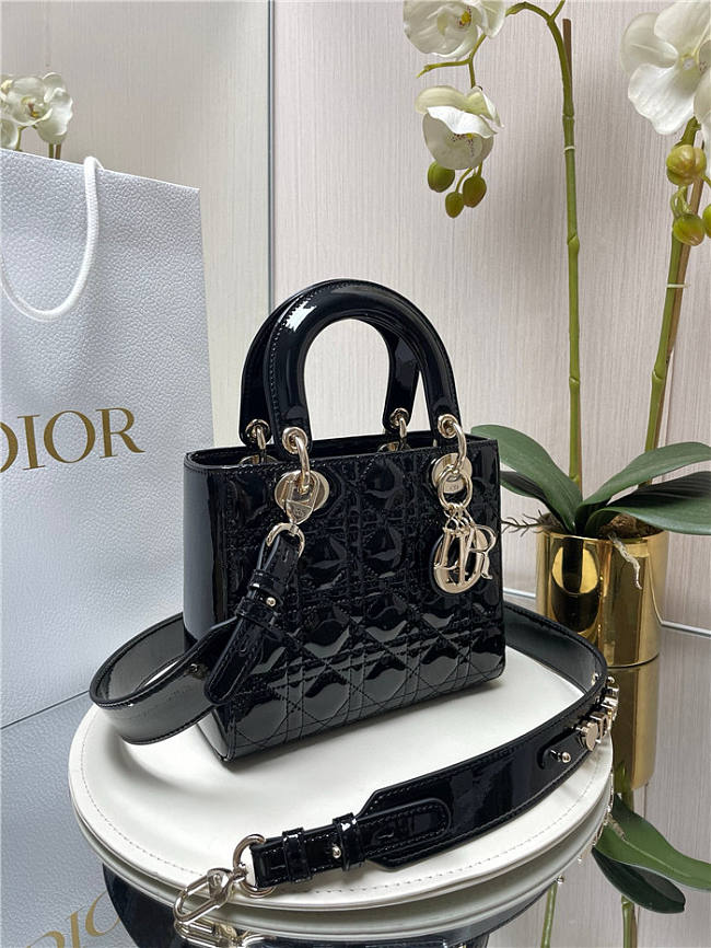 Mini Lady Dior Bag Black Patent Cannage Calfskin 20cm - 1