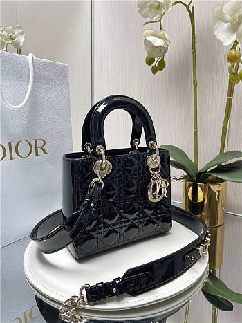 Mini Lady Dior Bag Black Patent Cannage Calfskin 20cm