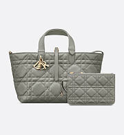 Medium Dior Toujours Bag Stone Gray Macrocannage Calfskin size 28.5cm - 5