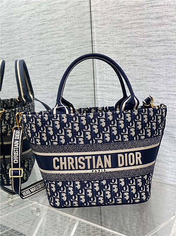 Dior Hat Basket Bag Blue Dior Oblique Embroidery size 27x20x8cm