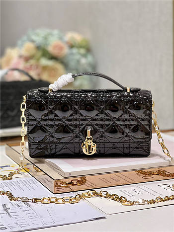 Dior Top Handle Bag Latte Patent Black Cannage Calfskin size 21cm