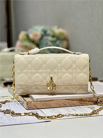 Dior Top Handle Bag Latte Patent Cream Cannage Calfskin size 21cm
