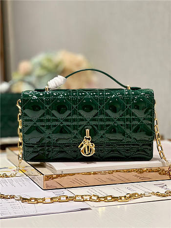 Dior Top Handle Bag Latte Patent Jade Green Cannage Calfskin size 21 cm