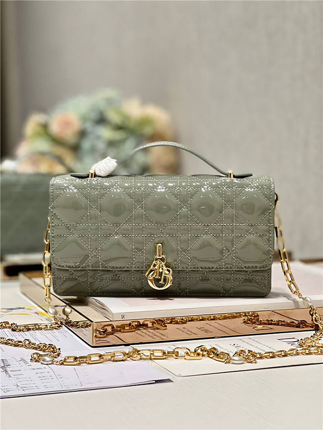 Dior Top Handle Bag Latte Patent Olive Cannage Calfskin size 21cm - 1