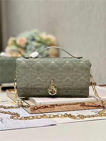 Dior Top Handle Bag Latte Patent Olive Cannage Calfskin size 21cm