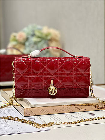 Dior Top Handle Bag Latte Patent Red Cannage Calfskin size 21cm