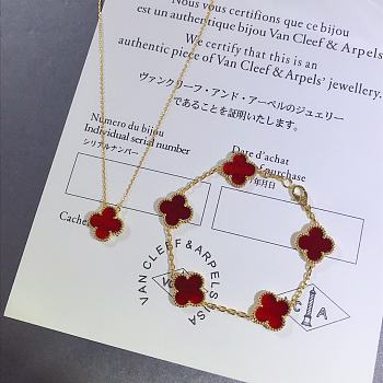 Combo Van Cleef Necklaces Lucky Vintage Alhambra bracelet 5 motifs Red