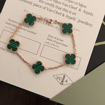 Van Cleef Vintage Alhambra Bracelet Rose Gold 5 Motifs Green