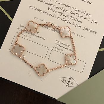 Van Cleef Vintage Alhambra Bracelet Rose Gold 5 Motifs White