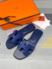 Hermes Oran Sandal Dark Blue Calfskin - 2