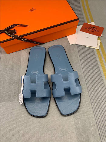 Hermes Oran Sandal Navy Leather