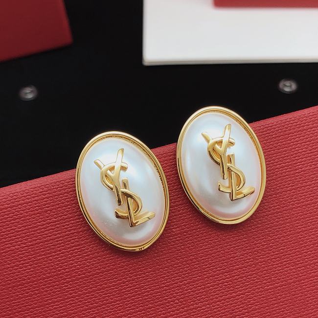YSL Earrings Gold Pearl 032#307 - 1