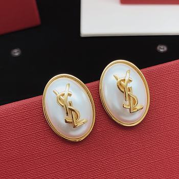 YSL Earrings Gold Pearl 032#307