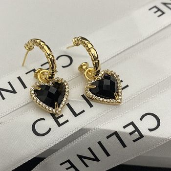 Celine Earrings Gold Black Heart 111#307