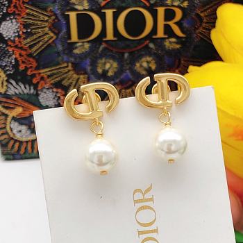 Dior Earrings Gold Pearl  021#307