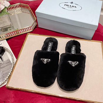 Prada Fur Slides Mules Black P12408
