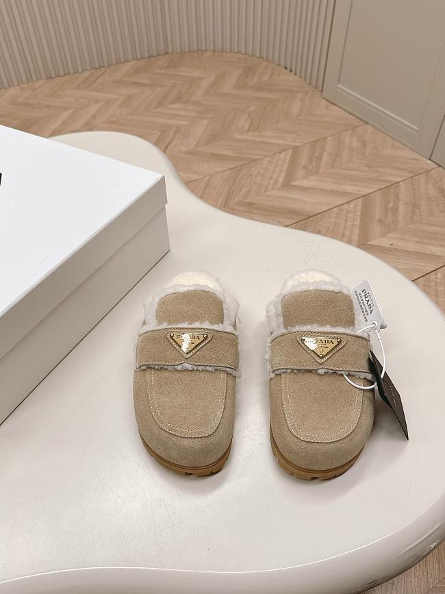 Prada Suede and Shearling Slippers Ecru - 1