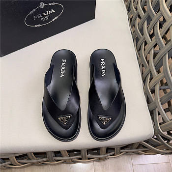 Prada Triangle-Logo Flip Flops Black