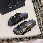 Prada Triangle-logo Leather Slides Black Gold - 3