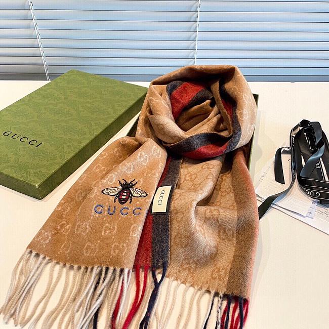 Gucci Bee Embroidery Scarf Beige 1140 Size 200x35cm - 1