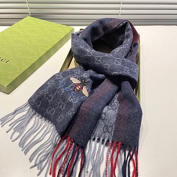 Gucci Bee Embroidery Scarf Blue 1140 Size 200x35cm