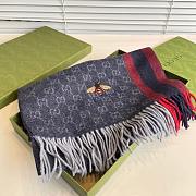 Gucci Bee Embroidery Scarf Blue 1140 Size 200x35cm - 6