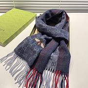 Gucci Bee Embroidery Scarf Blue 1140 Size 200x35cm - 5