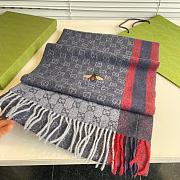 Gucci Bee Embroidery Scarf Blue 1140 Size 200x35cm - 4