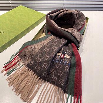 Gucci Bee Embroidery Scarf Brown 1140 Size 200x35cm